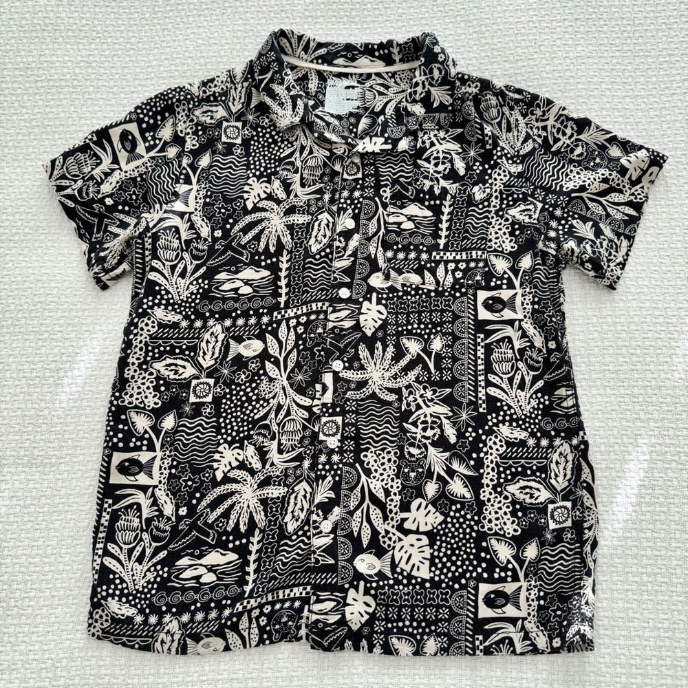 Cat and Jack Black And Tan Hawaiian Shirt Boys XL 14 Tropical Collar Shirt